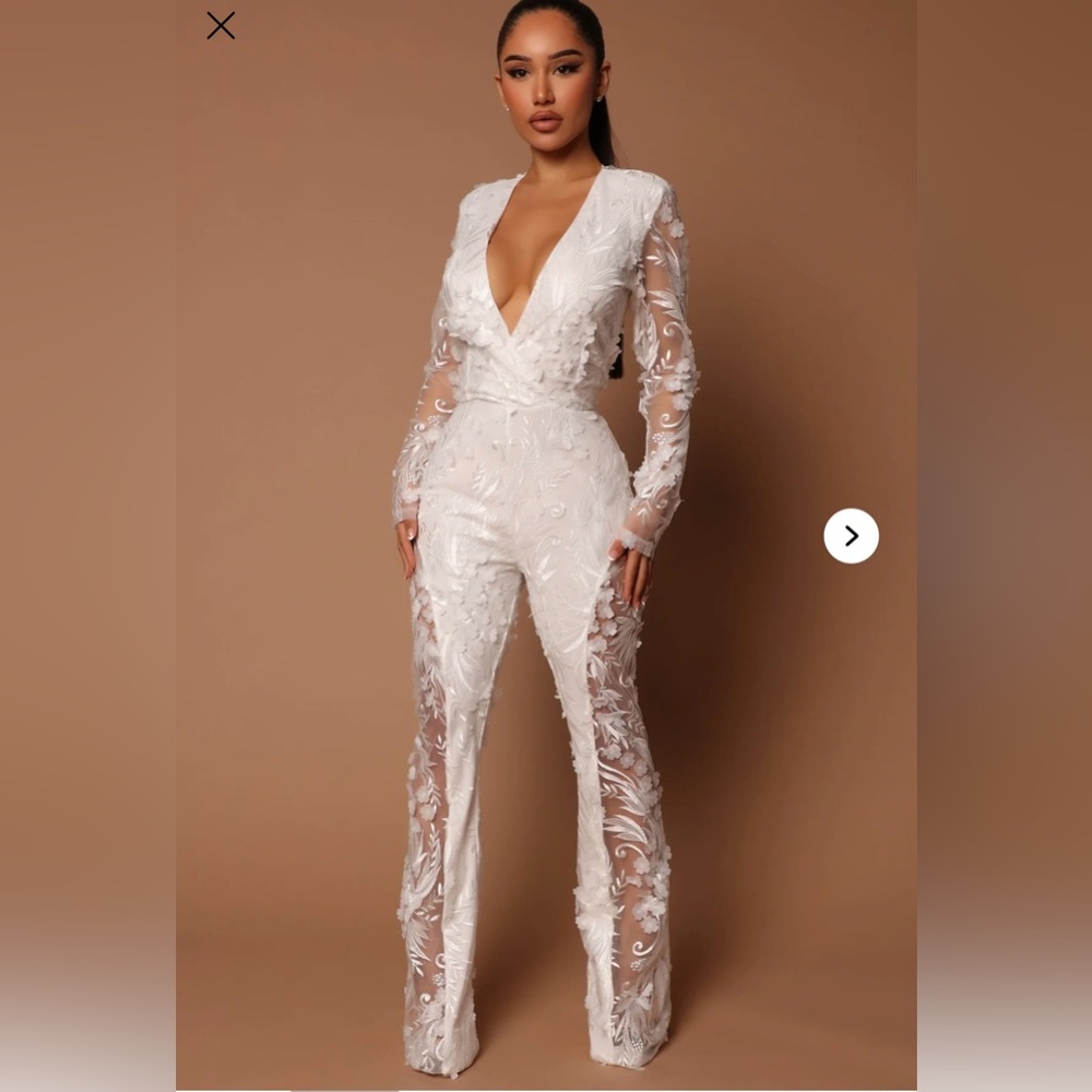 Fashion Nova Chantal White Sheer Lace Jumpsuit